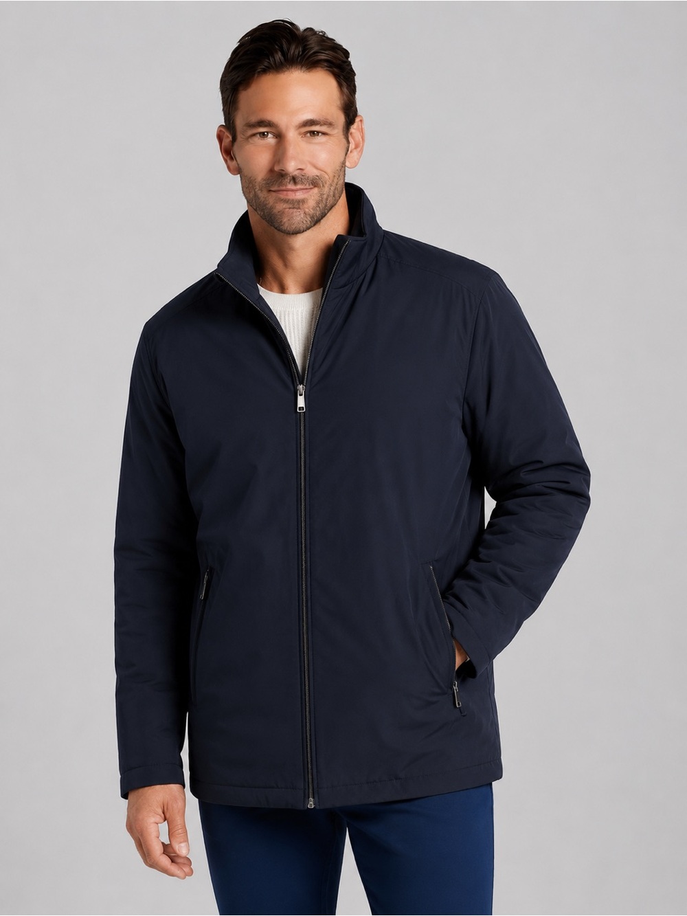 Johnston & Murphy Men's 49-3193 Water-Resistant Full Zip Jacket Removable Hood